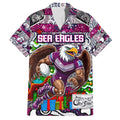 Custom Sea Eagles Rugby Merry Christmas Family Matching Off Shoulder Short Dress and Hawaiian Shirt Indigenous Australian Art