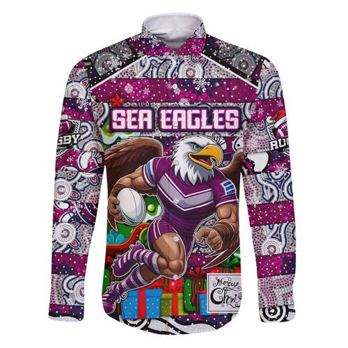 Custom Sea Eagles Rugby Merry Christmas Family Matching Puletasi and Hawaiian Shirt Indigenous Australian Art