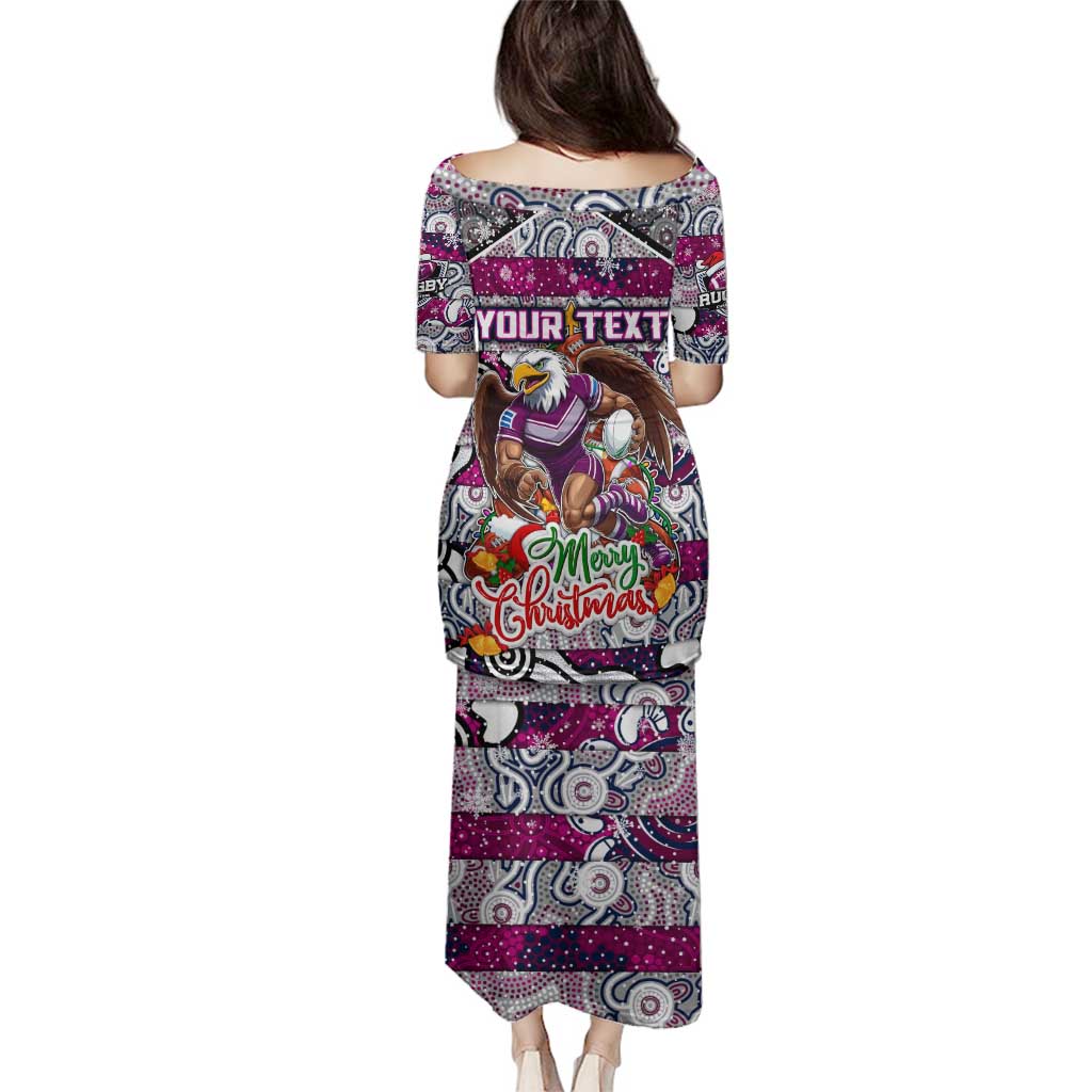 Custom Sea Eagles Rugby Merry Christmas Family Matching Puletasi and Hawaiian Shirt Indigenous Australian Art