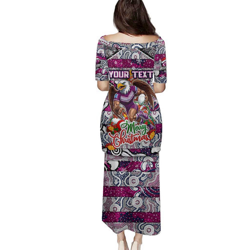 Custom Sea Eagles Rugby Merry Christmas Family Matching Puletasi and Hawaiian Shirt Indigenous Australian Art