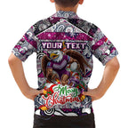 Custom Sea Eagles Rugby Merry Christmas Family Matching Short Sleeve Bodycon Dress and Hawaiian Shirt Indigenous Australian Art