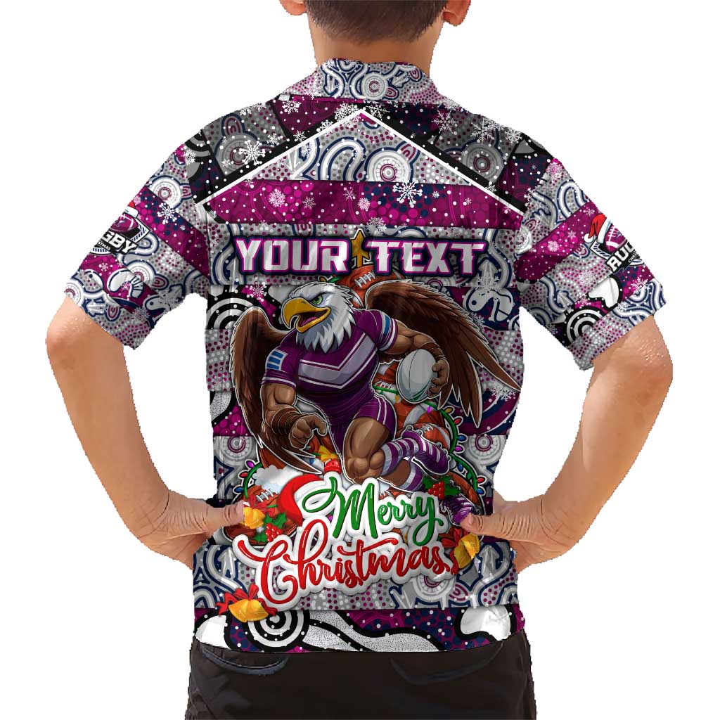 Custom Sea Eagles Rugby Merry Christmas Family Matching Short Sleeve Bodycon Dress and Hawaiian Shirt Indigenous Australian Art