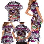 Custom Sea Eagles Rugby Merry Christmas Family Matching Short Sleeve Bodycon Dress and Hawaiian Shirt Indigenous Australian Art