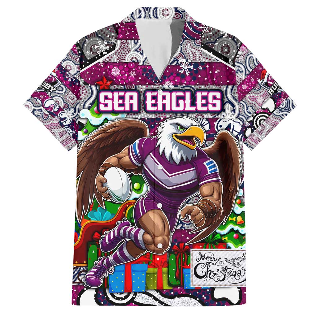Custom Sea Eagles Rugby Merry Christmas Family Matching Short Sleeve Bodycon Dress and Hawaiian Shirt Indigenous Australian Art