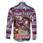 Custom Sea Eagles Rugby Merry Christmas Family Matching Short Sleeve Bodycon Dress and Hawaiian Shirt Indigenous Australian Art
