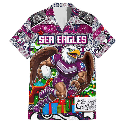 Custom Sea Eagles Rugby Merry Christmas Hawaiian Shirt Indigenous Australian Art