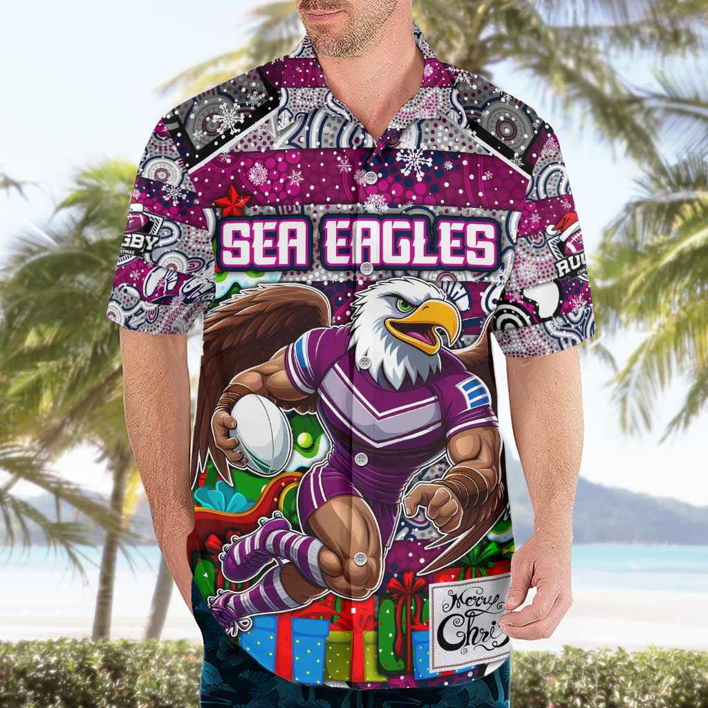 Custom Sea Eagles Rugby Merry Christmas Hawaiian Shirt Indigenous Australian Art