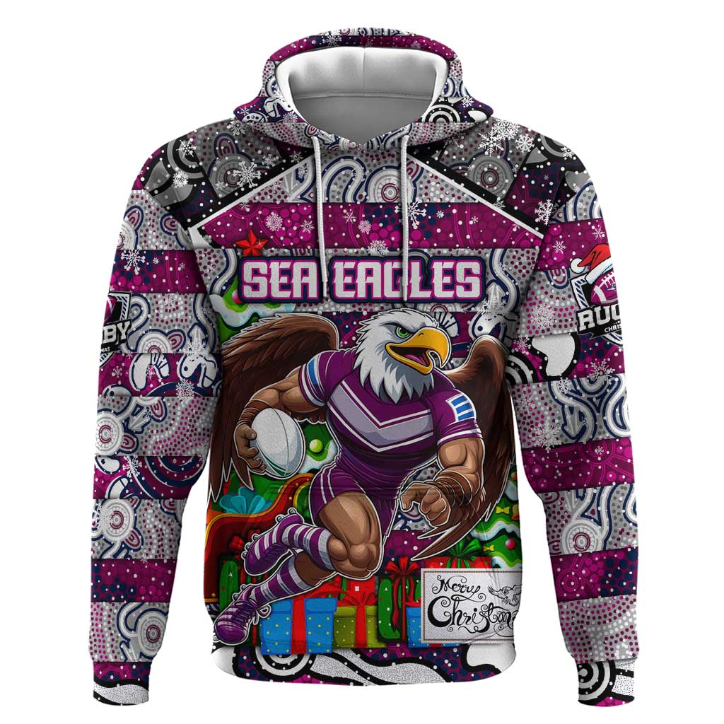 Custom Sea Eagles Rugby Merry Christmas Hoodie Indigenous Australian Art
