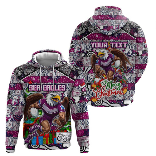 Custom Sea Eagles Rugby Merry Christmas Hoodie Indigenous Australian Art