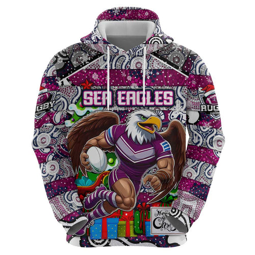 Custom Sea Eagles Rugby Merry Christmas Hoodie Indigenous Australian Art