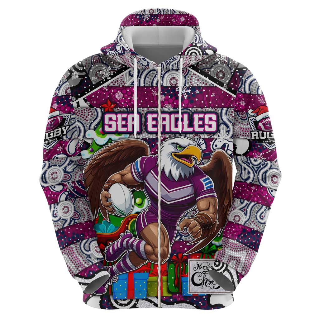 Custom Sea Eagles Rugby Merry Christmas Hoodie Indigenous Australian Art