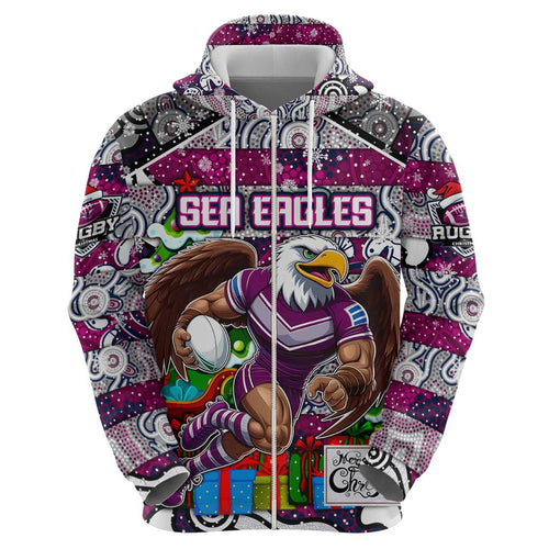 Custom Sea Eagles Rugby Merry Christmas Hoodie Indigenous Australian Art