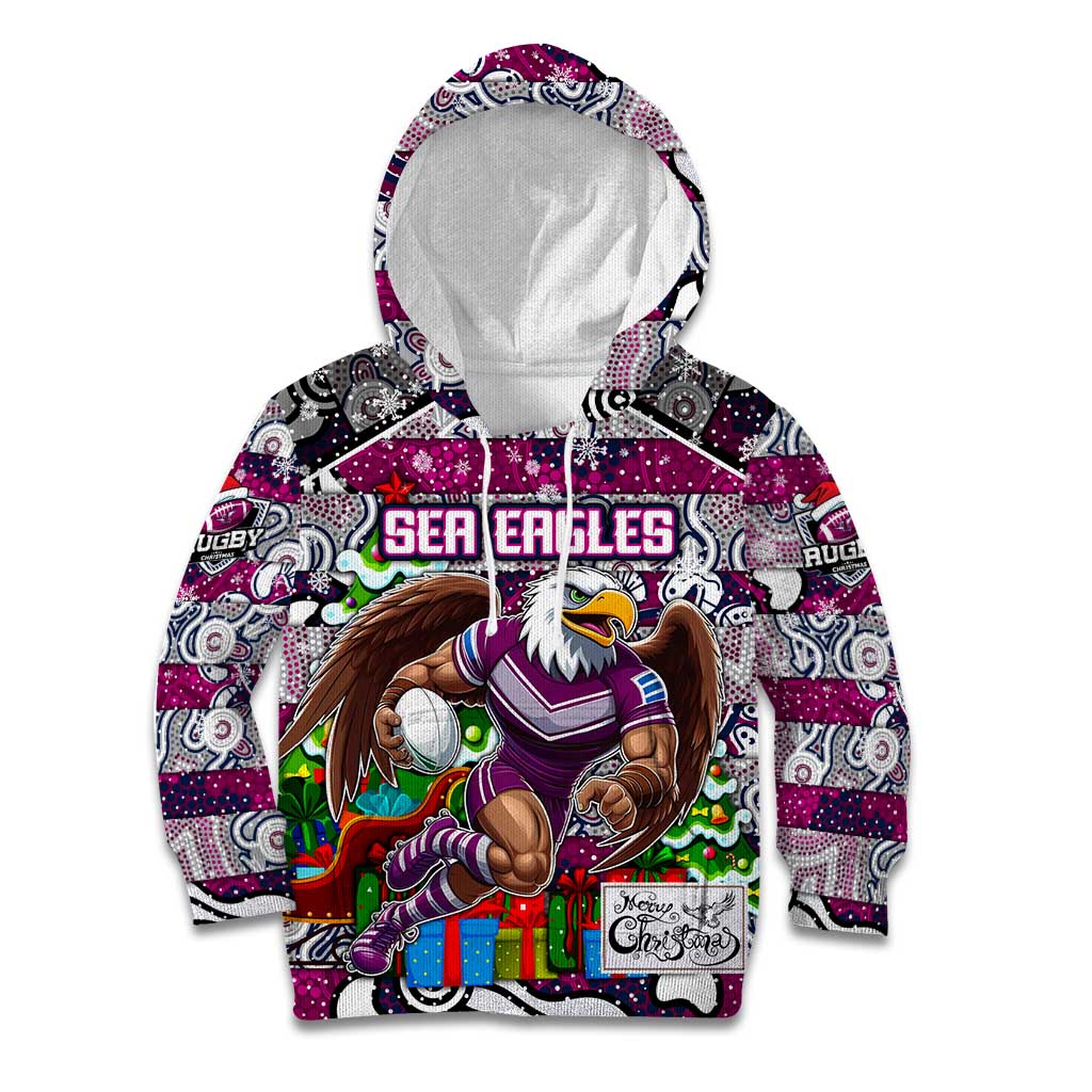 Custom Sea Eagles Rugby Merry Christmas Kid Hoodie Indigenous Australian Art
