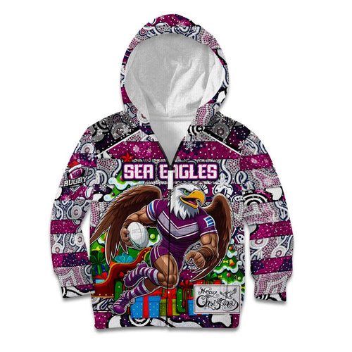 Custom Sea Eagles Rugby Merry Christmas Kid Hoodie Indigenous Australian Art