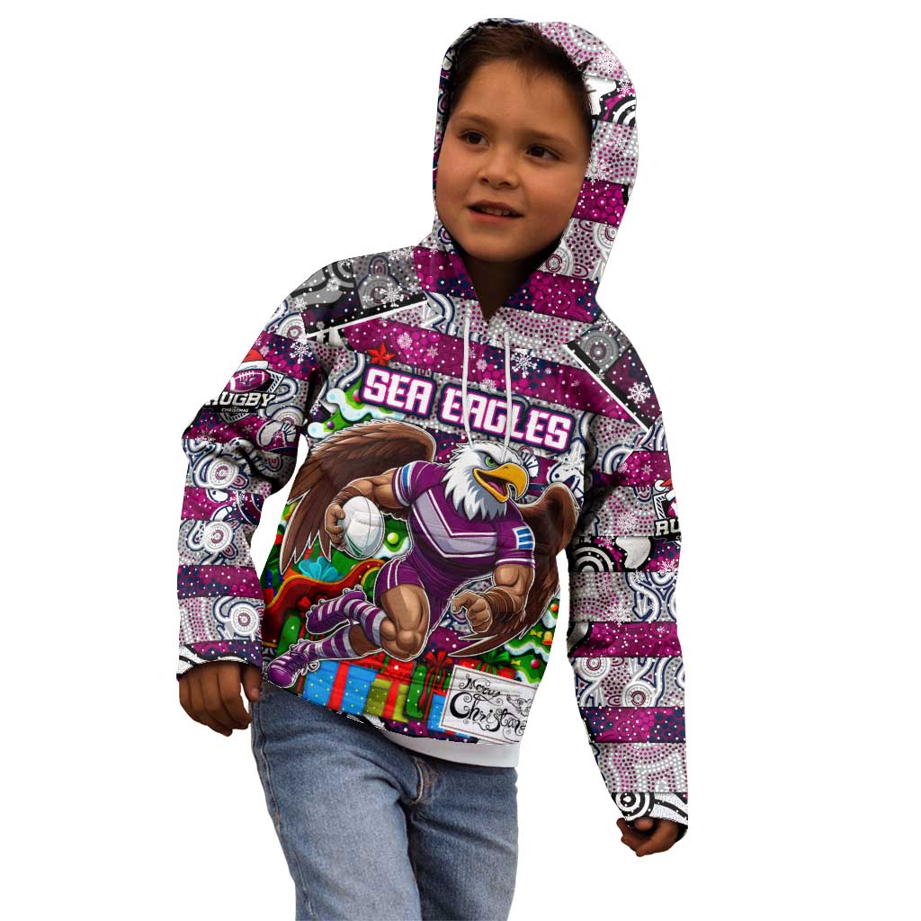 Custom Sea Eagles Rugby Merry Christmas Kid Hoodie Indigenous Australian Art