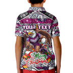 Custom Sea Eagles Rugby Merry Christmas Kid Polo Shirt Indigenous Australian Art