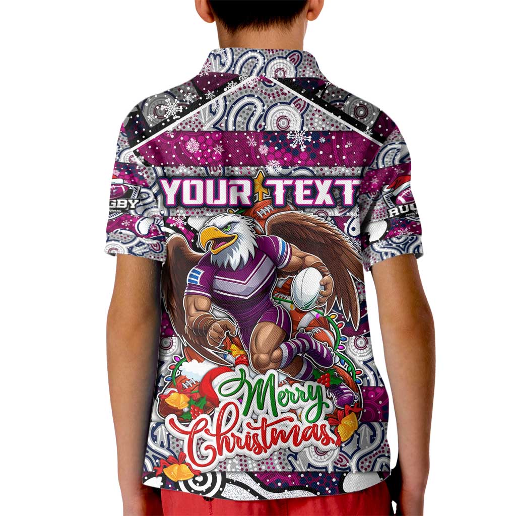 Custom Sea Eagles Rugby Merry Christmas Kid Polo Shirt Indigenous Australian Art
