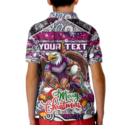 Custom Sea Eagles Rugby Merry Christmas Kid Polo Shirt Indigenous Australian Art