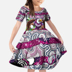 Custom Sea Eagles Rugby Merry Christmas Kid Short Sleeve Dress Indigenous Australian Art