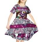 Custom Sea Eagles Rugby Merry Christmas Kid Short Sleeve Dress Indigenous Australian Art