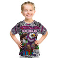 Custom Sea Eagles Rugby Merry Christmas Kid T Shirt Indigenous Australian Art