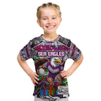 Custom Sea Eagles Rugby Merry Christmas Kid T Shirt Indigenous Australian Art