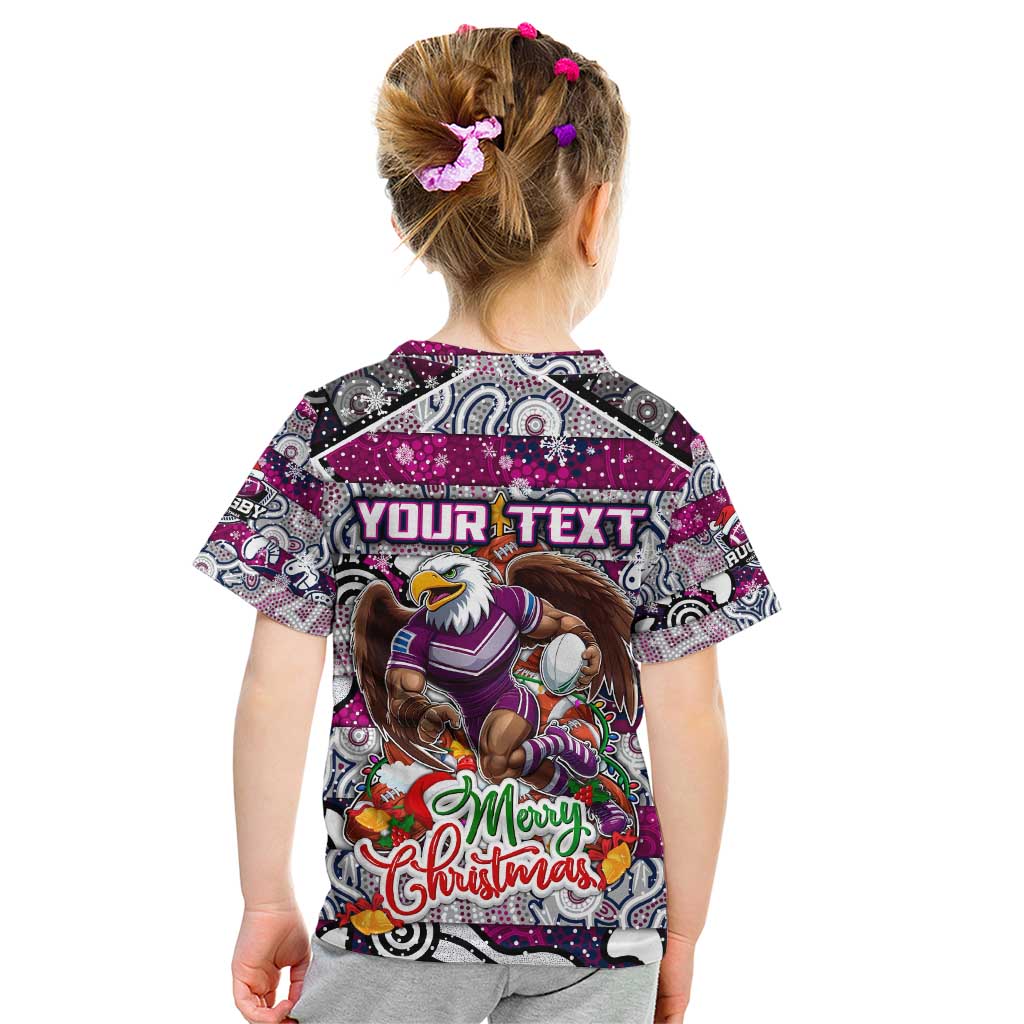 Custom Sea Eagles Rugby Merry Christmas Kid T Shirt Indigenous Australian Art