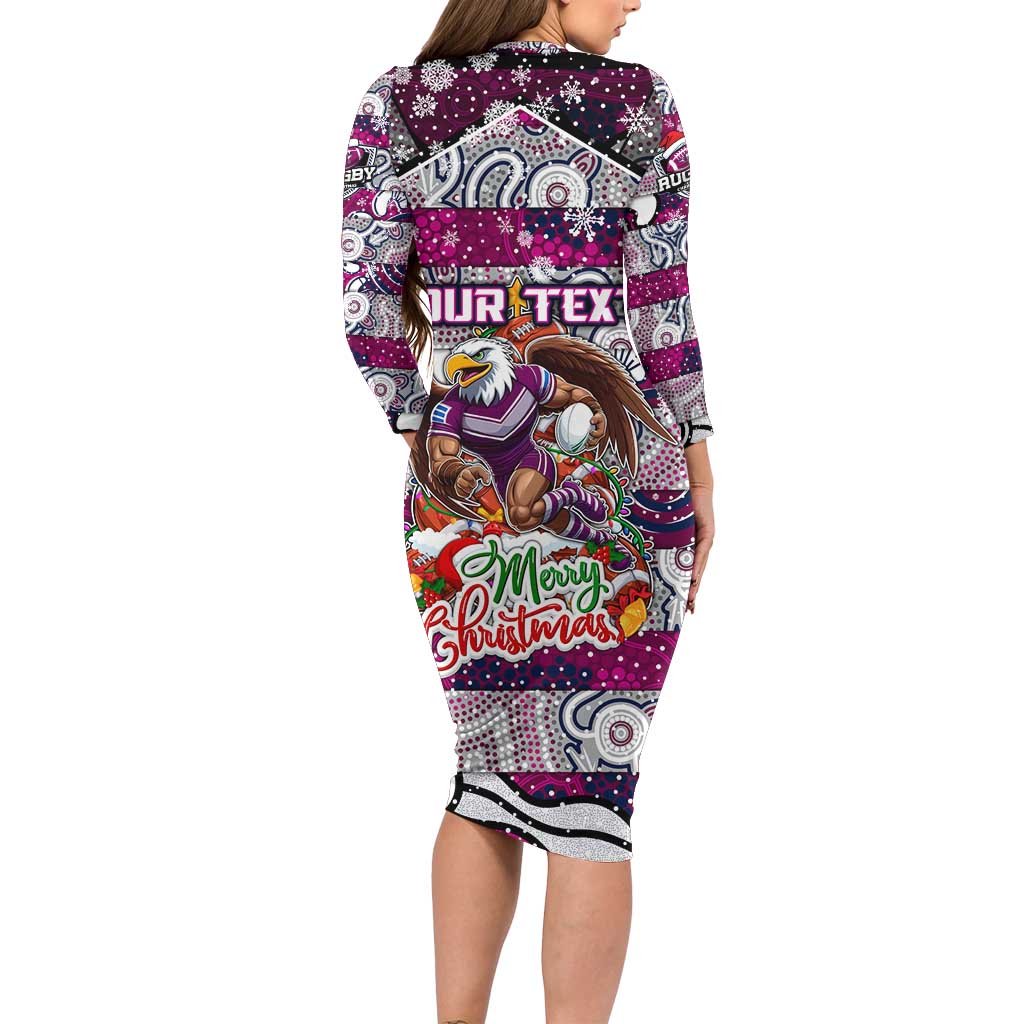 Custom Sea Eagles Rugby Merry Christmas Long Sleeve Bodycon Dress Indigenous Australian Art