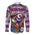 Custom Sea Eagles Rugby Merry Christmas Long Sleeve Button Shirt Indigenous Australian Art