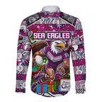 Custom Sea Eagles Rugby Merry Christmas Long Sleeve Button Shirt Indigenous Australian Art