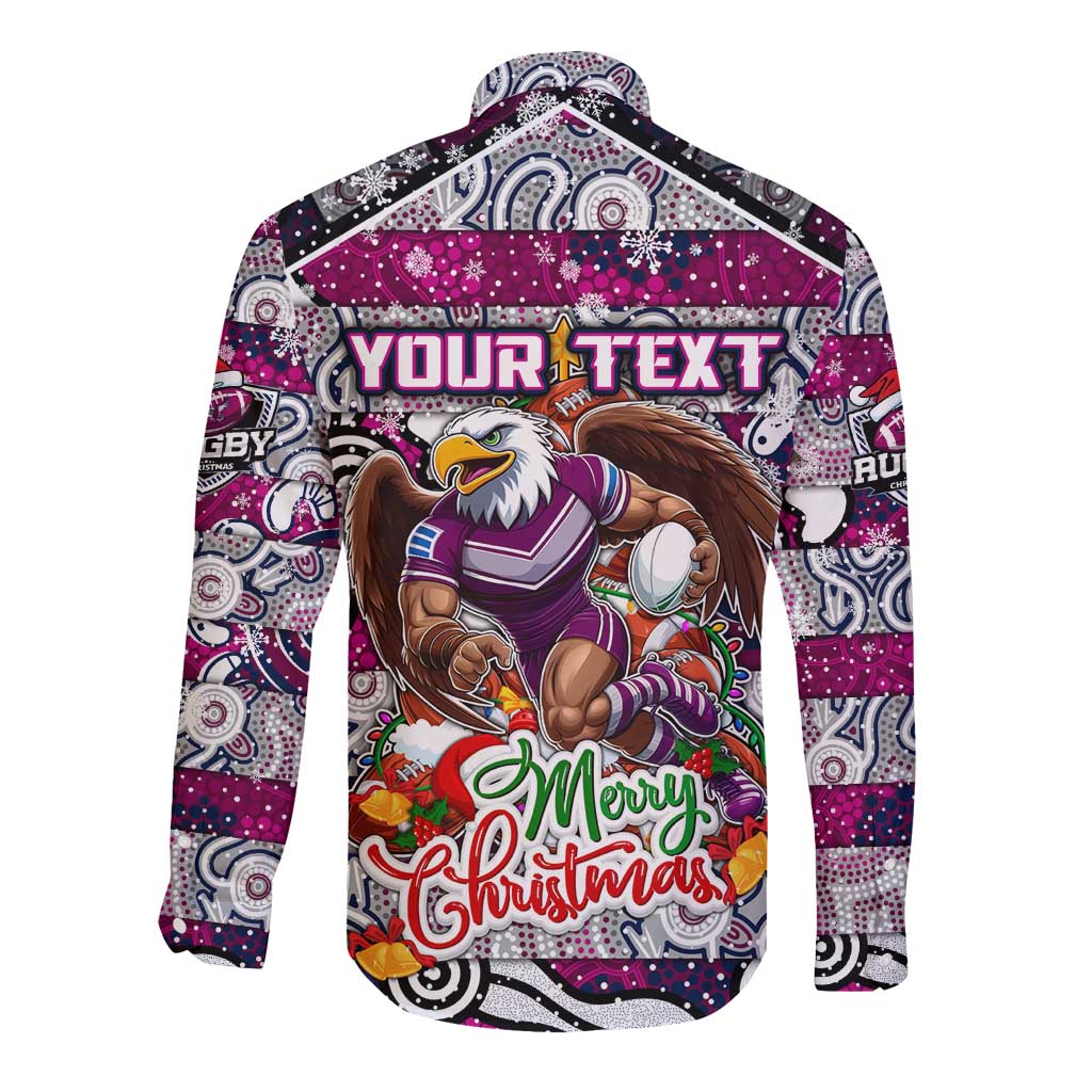 Custom Sea Eagles Rugby Merry Christmas Long Sleeve Button Shirt Indigenous Australian Art