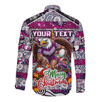 Custom Sea Eagles Rugby Merry Christmas Long Sleeve Button Shirt Indigenous Australian Art