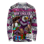Custom Sea Eagles Rugby Merry Christmas Long Sleeve Shirt Indigenous Australian Art