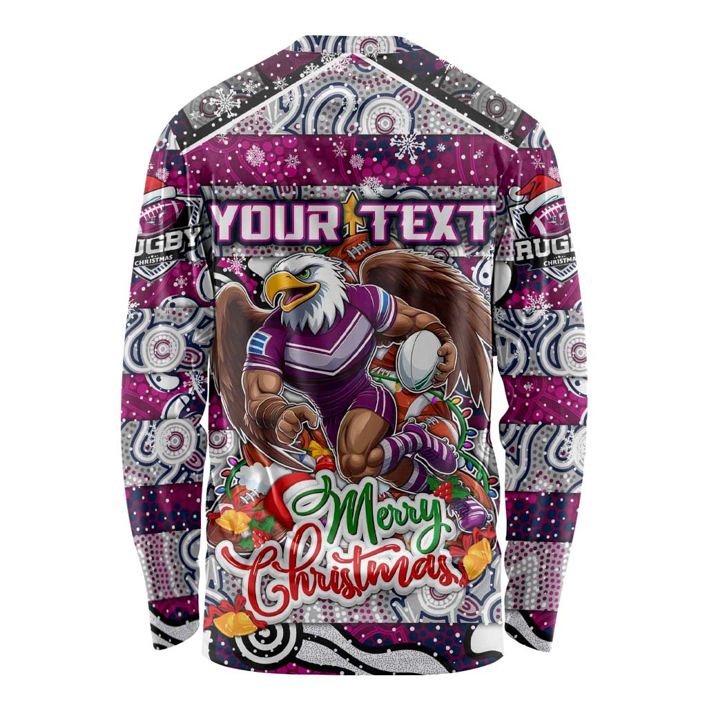 Custom Sea Eagles Rugby Merry Christmas Long Sleeve Shirt Indigenous Australian Art