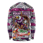 Custom Sea Eagles Rugby Merry Christmas Long Sleeve Shirt Indigenous Australian Art