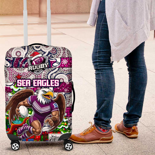 Sea Eagles Rugby Merry Christmas Luggage Cover Indigenous Australian Art