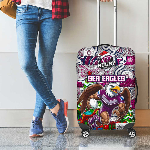 Sea Eagles Rugby Merry Christmas Luggage Cover Indigenous Australian Art