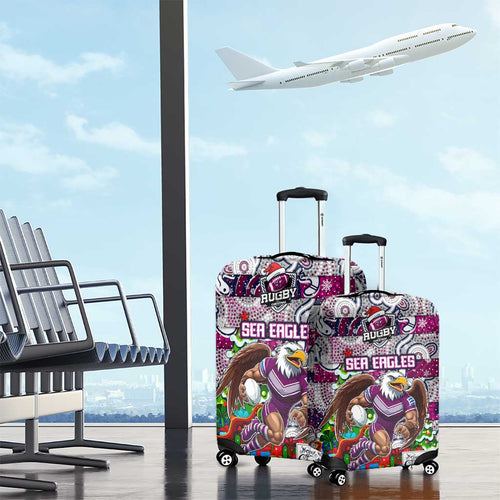 Sea Eagles Rugby Merry Christmas Luggage Cover Indigenous Australian Art