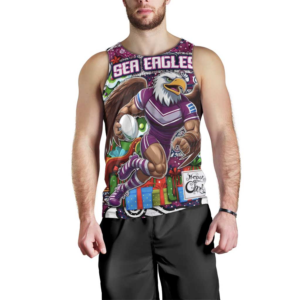 Custom Sea Eagles Rugby Merry Christmas Men Tank Top Indigenous Australian Art