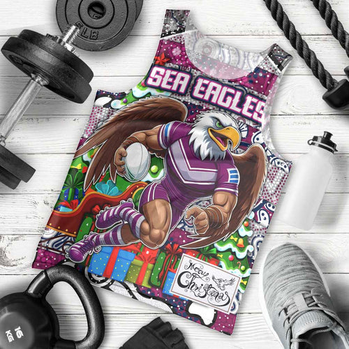 Custom Sea Eagles Rugby Merry Christmas Men Tank Top Indigenous Australian Art