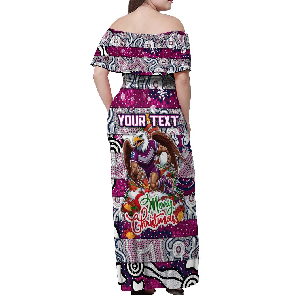 Custom Sea Eagles Rugby Merry Christmas Off Shoulder Maxi Dress Indigenous Australian Art