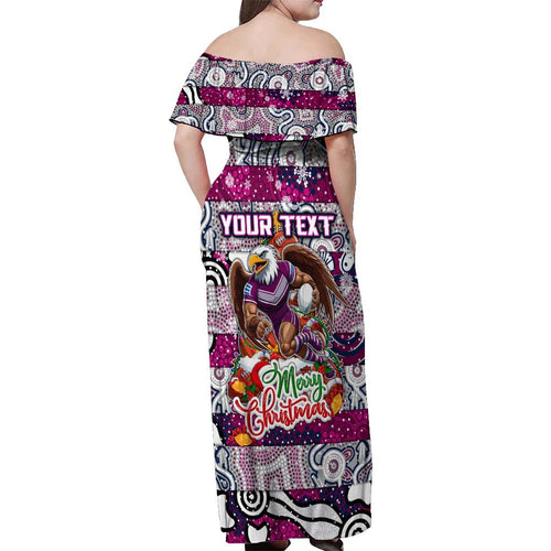 Custom Sea Eagles Rugby Merry Christmas Off Shoulder Maxi Dress Indigenous Australian Art