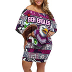 Custom Sea Eagles Rugby Merry Christmas Off Shoulder Short Dress Indigenous Australian Art