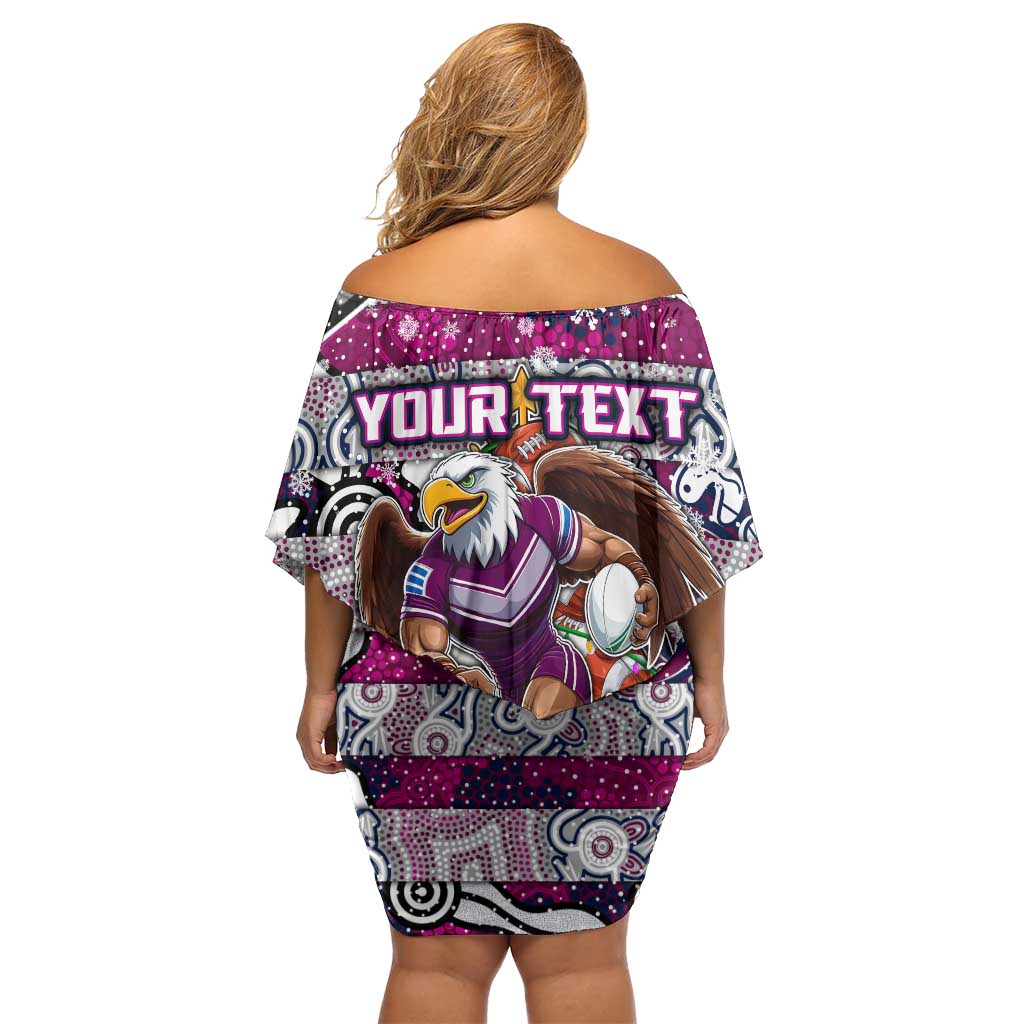 Custom Sea Eagles Rugby Merry Christmas Off Shoulder Short Dress Indigenous Australian Art