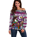 Custom Sea Eagles Rugby Merry Christmas Off Shoulder Sweater Indigenous Australian Art