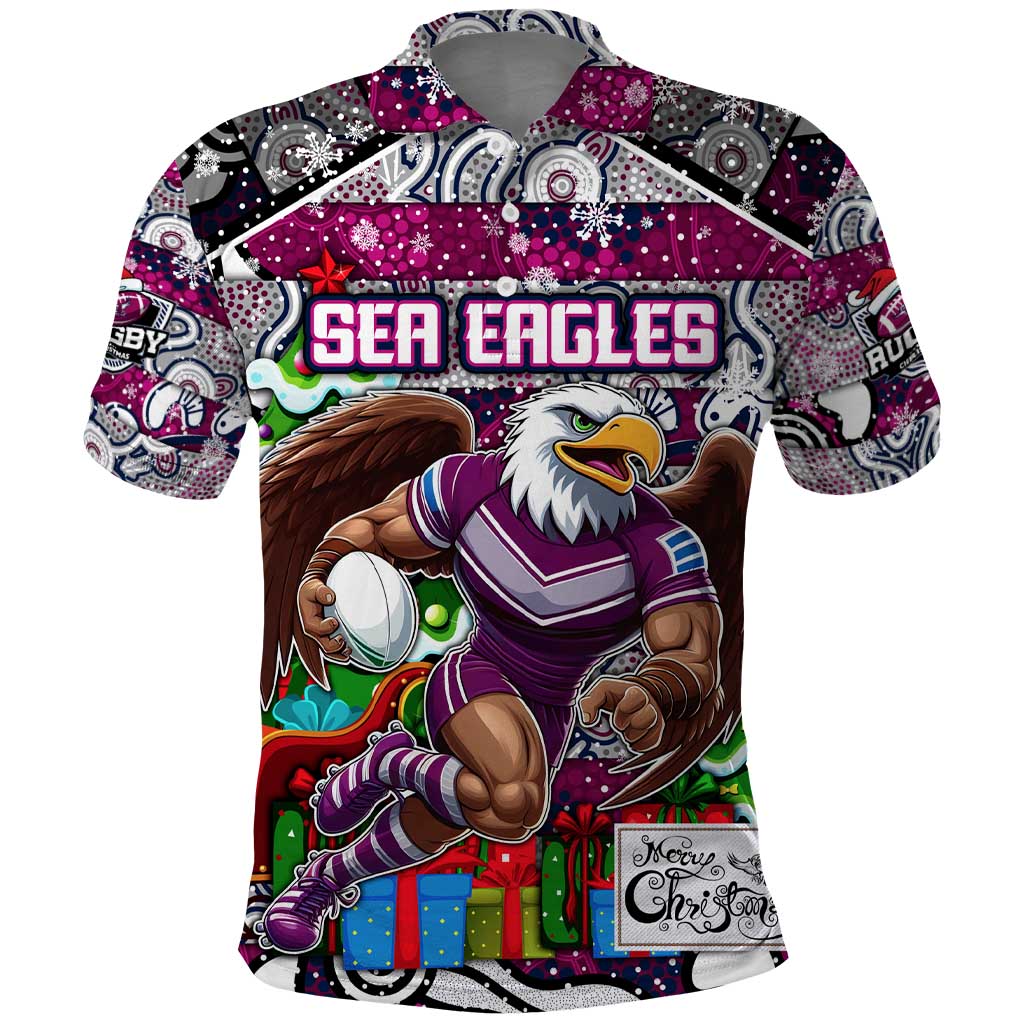 Custom Sea Eagles Rugby Merry Christmas Polo Shirt Indigenous Australian Art