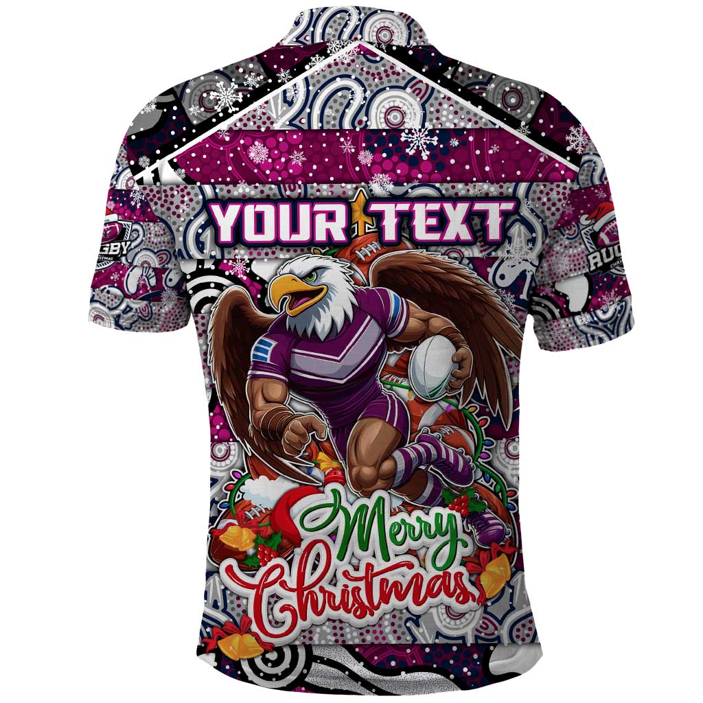 Custom Sea Eagles Rugby Merry Christmas Polo Shirt Indigenous Australian Art