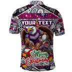Custom Sea Eagles Rugby Merry Christmas Polo Shirt Indigenous Australian Art