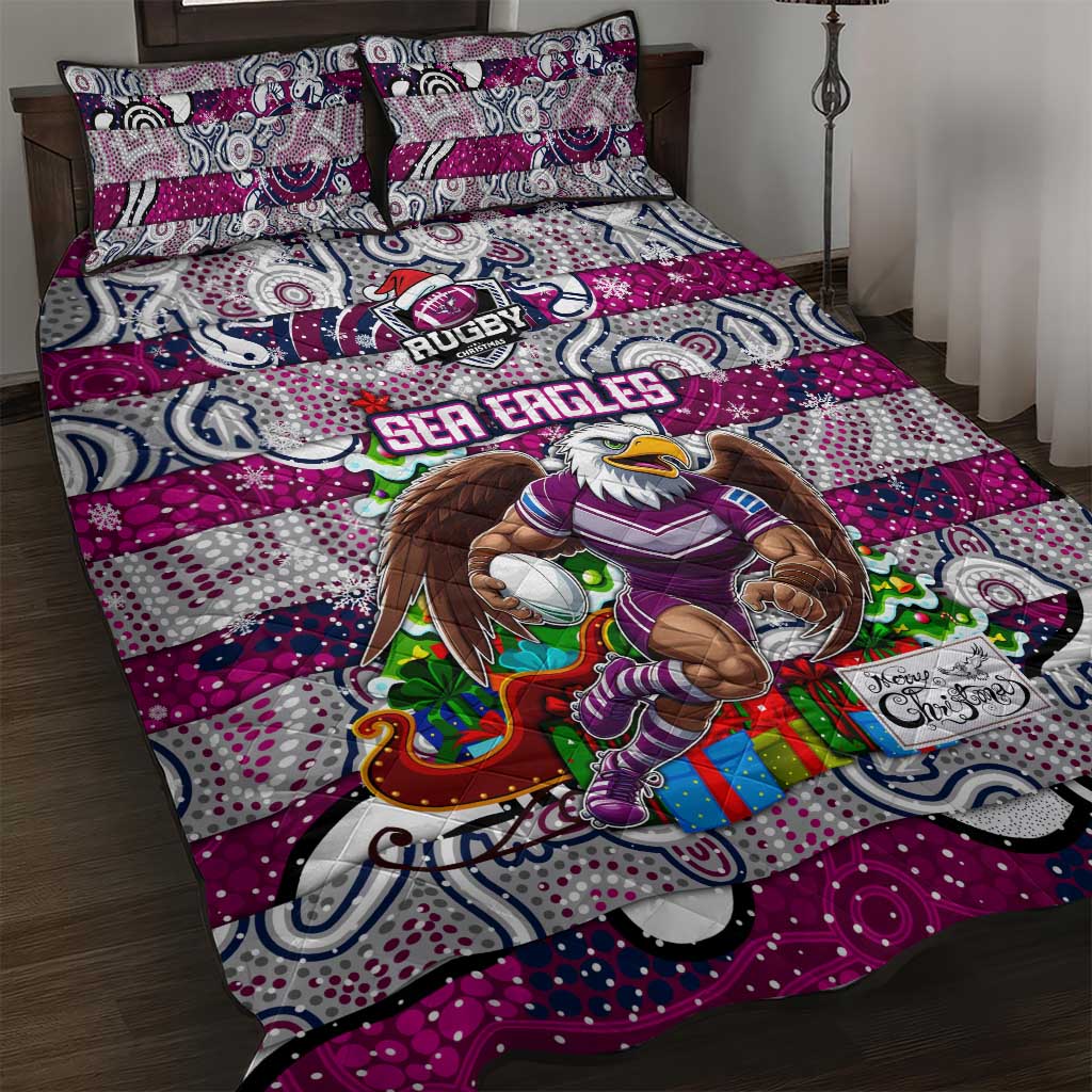 Sea Eagles Rugby Merry Christmas Quilt Bed Set Indigenous Australian Art