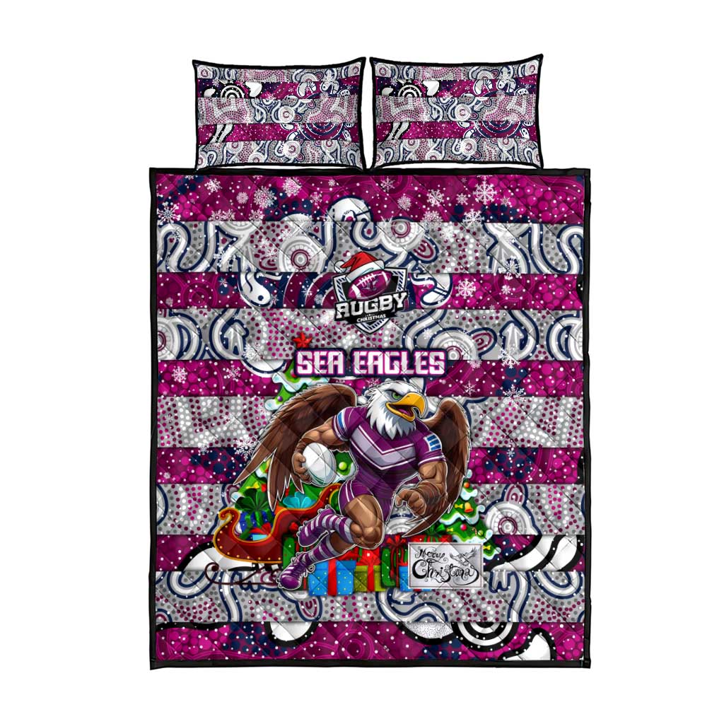 Sea Eagles Rugby Merry Christmas Quilt Bed Set Indigenous Australian Art